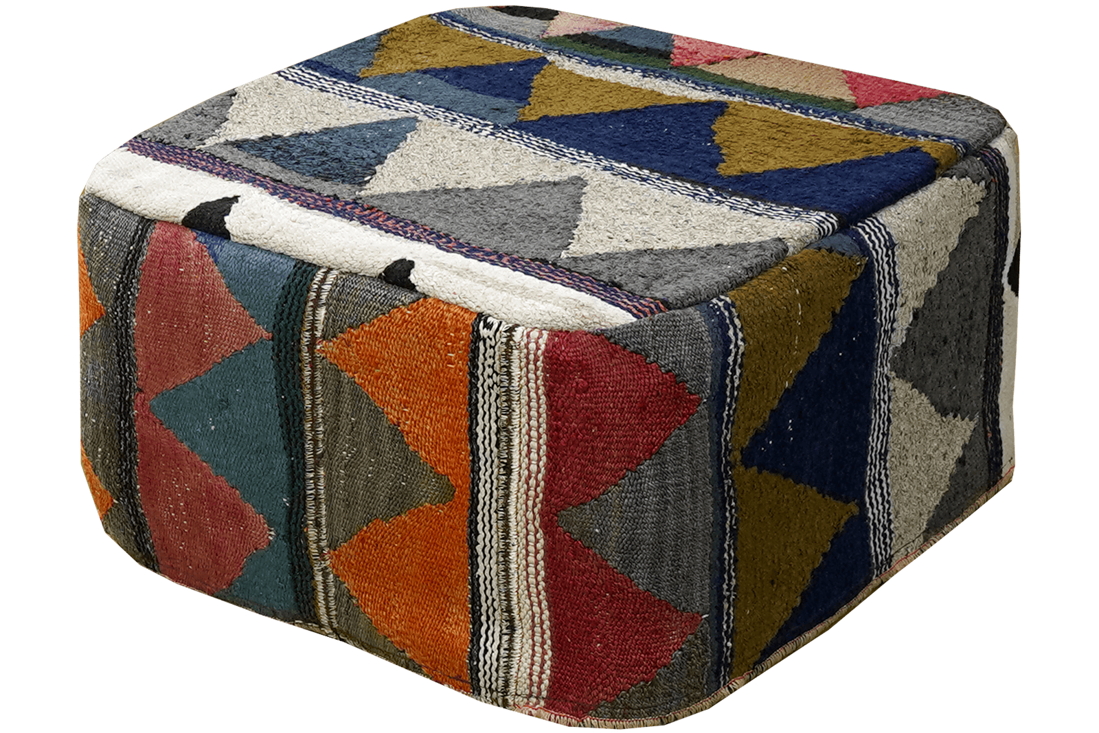 Kelim Pouf — Handmade, 65x65 cm, Multicolor, 100% Virgin Wool | View 3