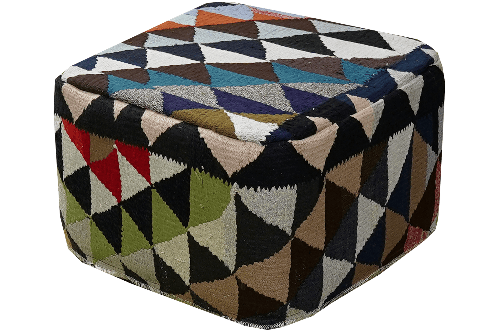 Kelim Pouf — Handmade, 55x55 cm, Multicolor, 100% Virgin Wool | View 3