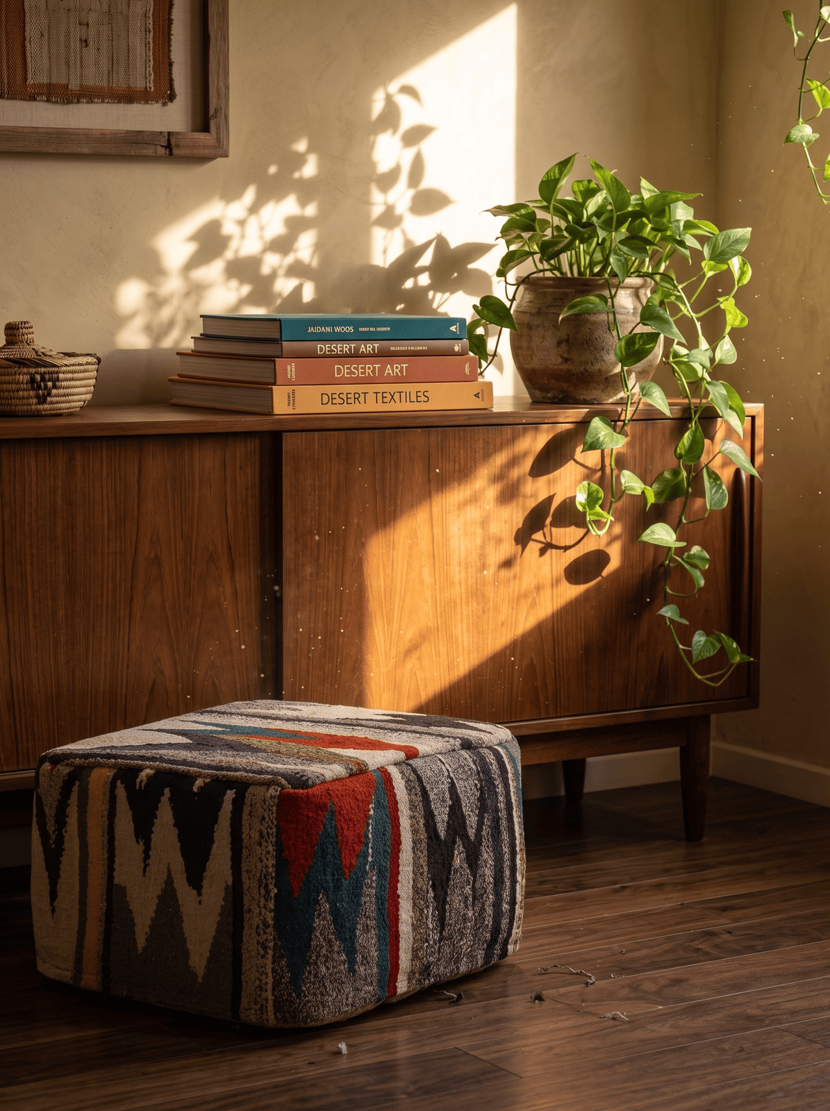 Kelim Pouf — Handmade, 55x55 cm, Multicolor, 100% Virgin Wool | Back view