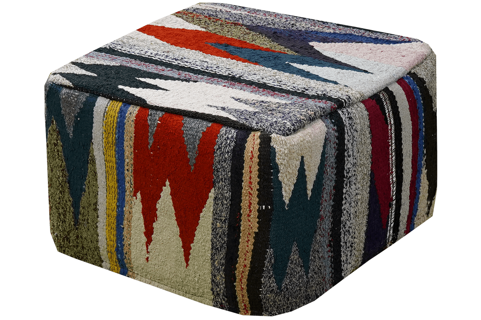 Kelim Pouf — Handmade, 55x55 cm, Multicolor, 100% Virgin Wool | View 4