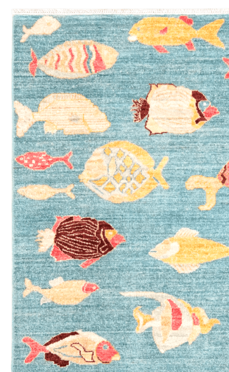 Mahi — Handmade, 176x238 cm, Blue, 100% Cotton | View 3