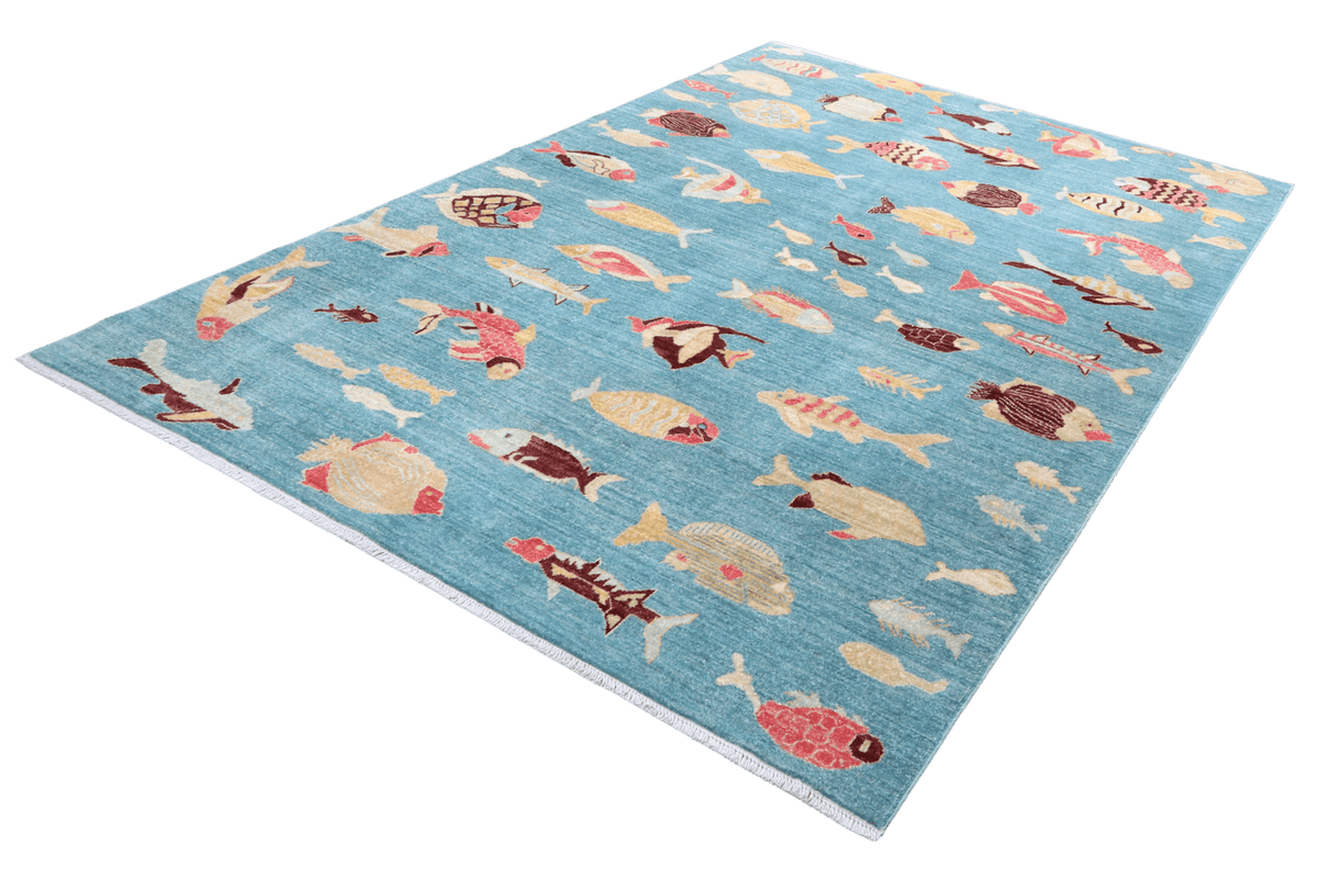 Mahi — Handmade, 176x238 cm, Blue, 100% Cotton | View 6