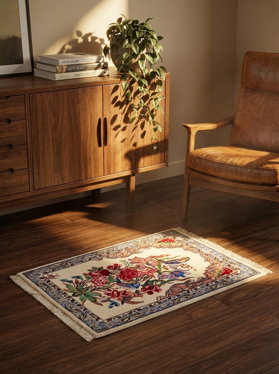 Isfahan — Hand-knotted, 39x53 cm, Beige, 100% Virgin Wool | Back view