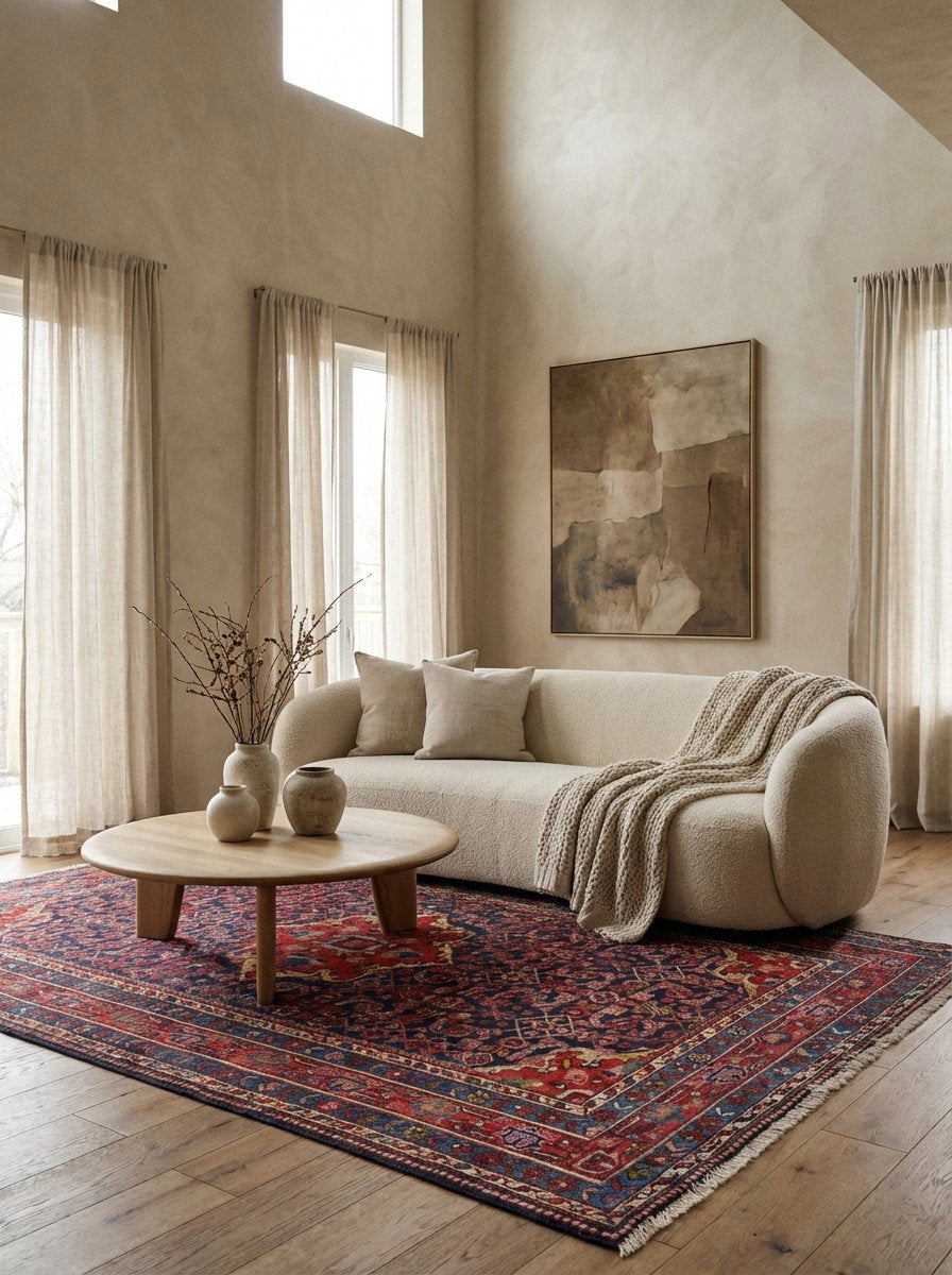 Koutabad — Handgefertigt, 206x148 cm, Rot,blau, 100% Virgin Wool | Detail view