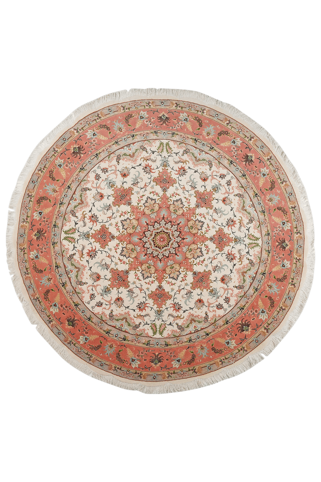 Tabriz Round — Hand-knotted, 200x200 cm, Beige, 70% Schurwolle, 30% Seide | Main view