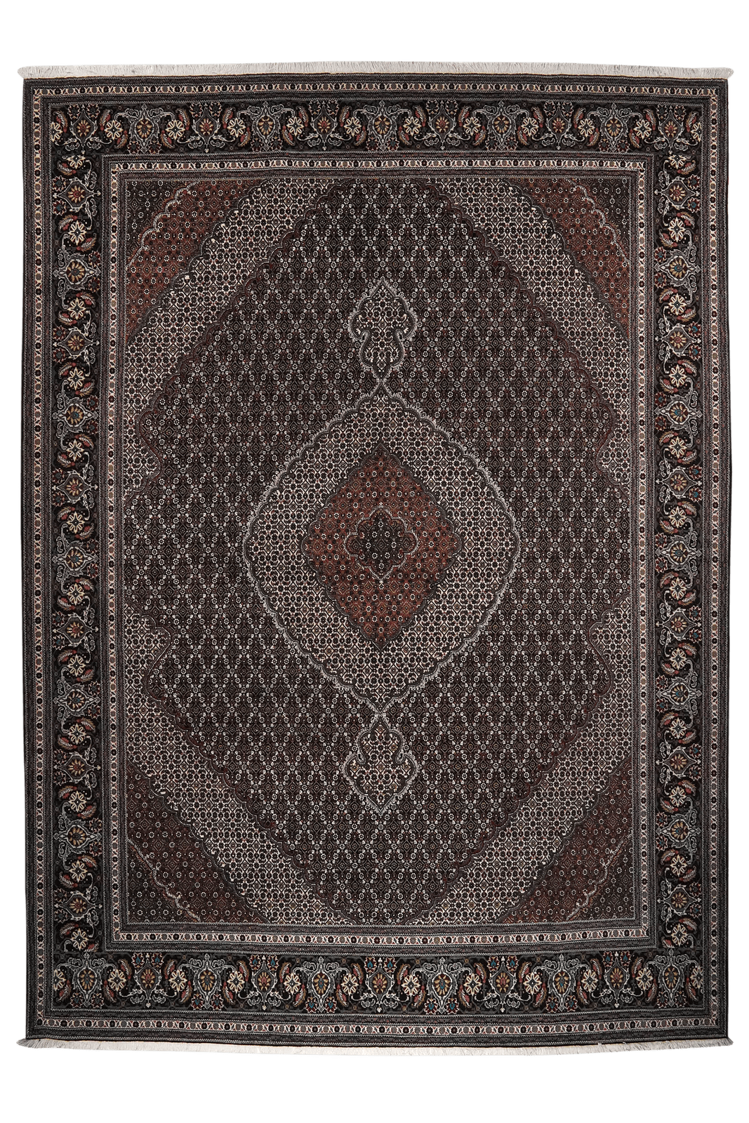 Tabriz 40 Raj — Hand-knotted, 257x361 cm, Black, 100% Virgin Wool | Main view