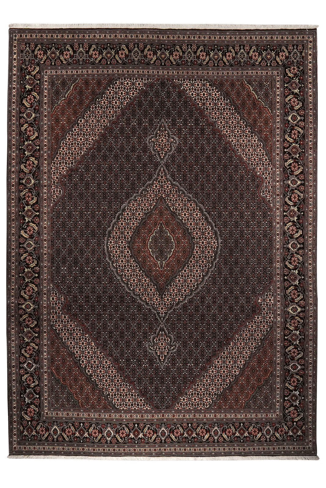 Tabriz 40 Raj — Hand-knotted, 261x355 cm, Black, 100% Virgin Wool | Main view