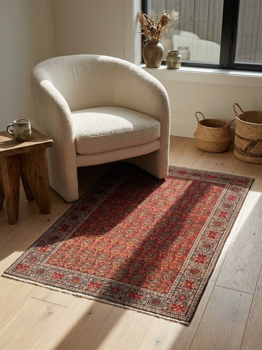 Farahan — Hand-knotted, 105x154 cm, Red, 100% Virgin Wool | Detail view