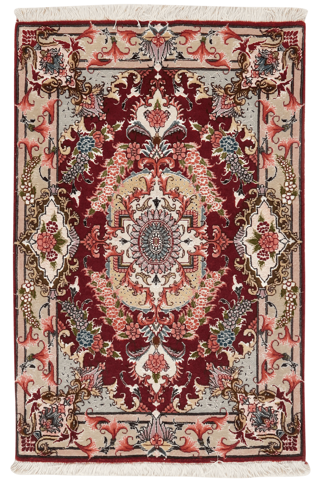 Tabriz 50 Raj — Hand-knotted, 63x95 cm, Red, 90% Schurwolle, 10% Seide | Main view