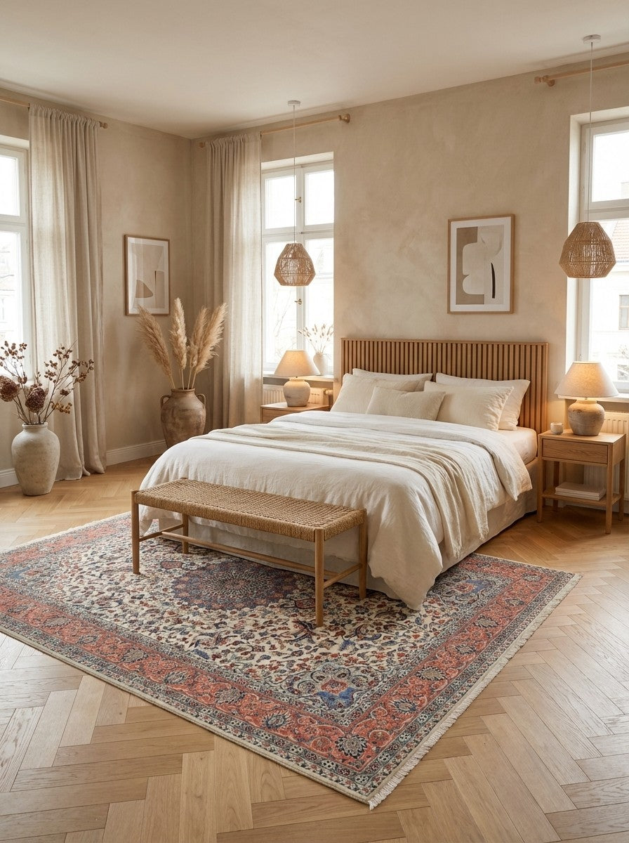 Ilam — Hand-knotted, 197x296 cm, Beige, 100% Virgin Wool | Detail view