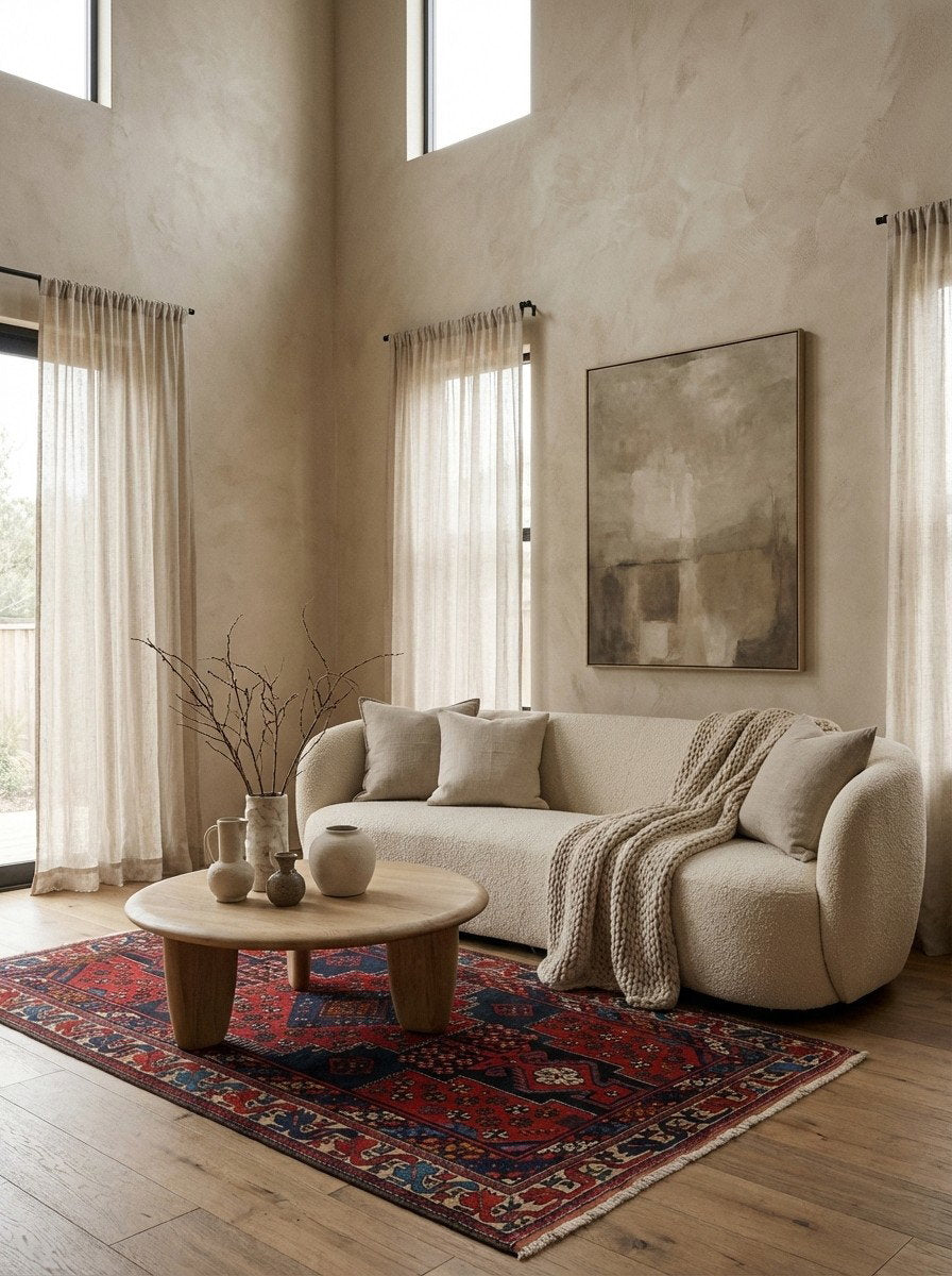 Afshar — Handgefertigt, 225x127 cm, Beige, 100% Virgin Wool | Detail view