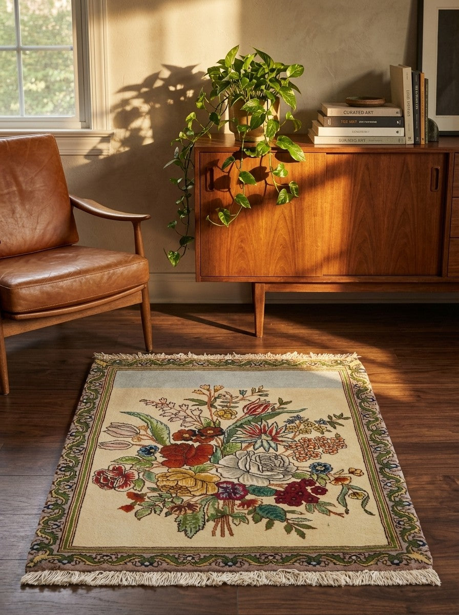 Tabriz Old — Hand-knotted, 53x63 cm, Beige, 100% Virgin Wool | Back view