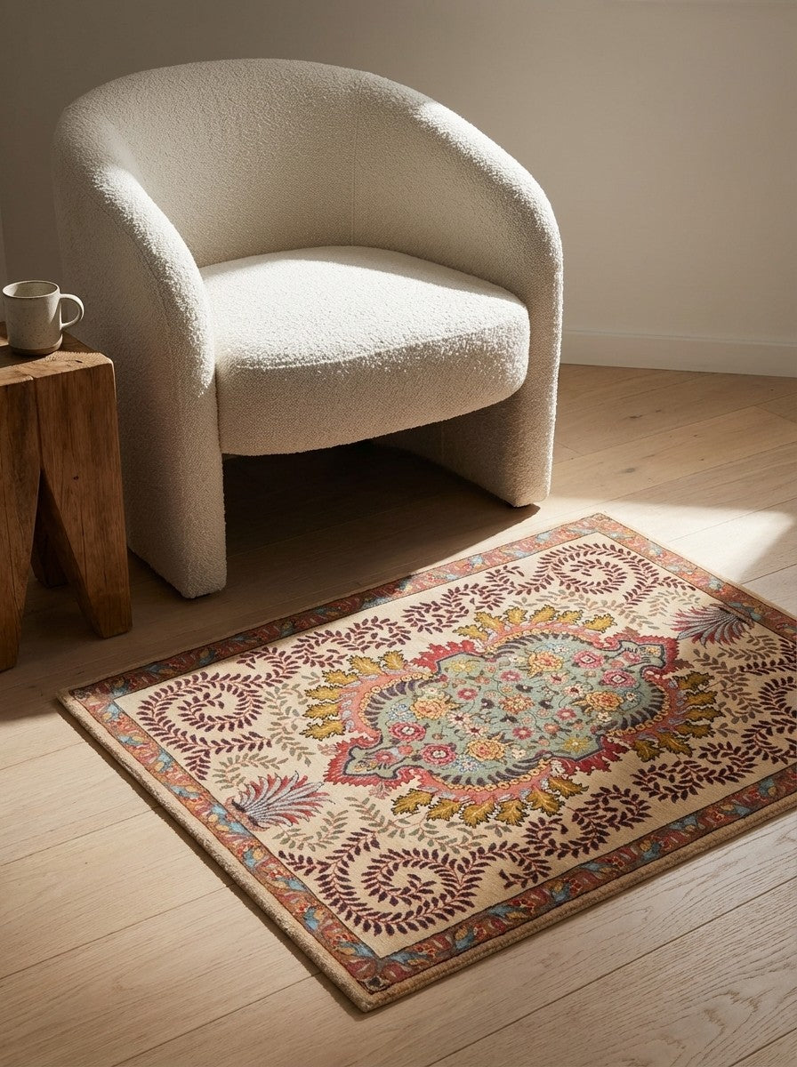 Tabriz Old — Hand-knotted, 61x80 cm, Beige, 100% Virgin Wool | Detail view