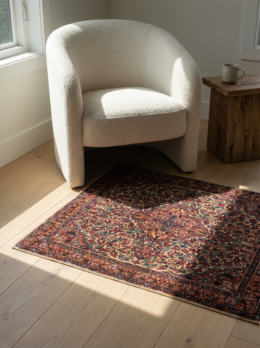 Sarough — Hand-knotted, 92x77 cm, Beige, 100% Virgin Wool | Detail view