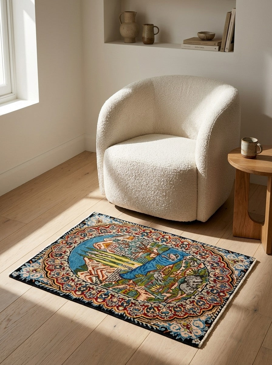 Kirman — Hand-knotted, 53x67 cm, Multicolor, 100% Virgin Wool | Detail view