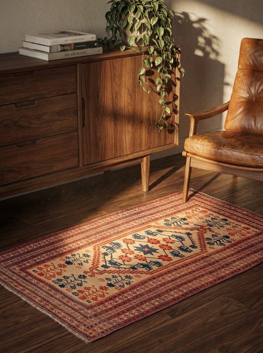 Yagdjibedir — Hand-knotted, 97x173 cm, Beige, 100% Virgin Wool | Back view