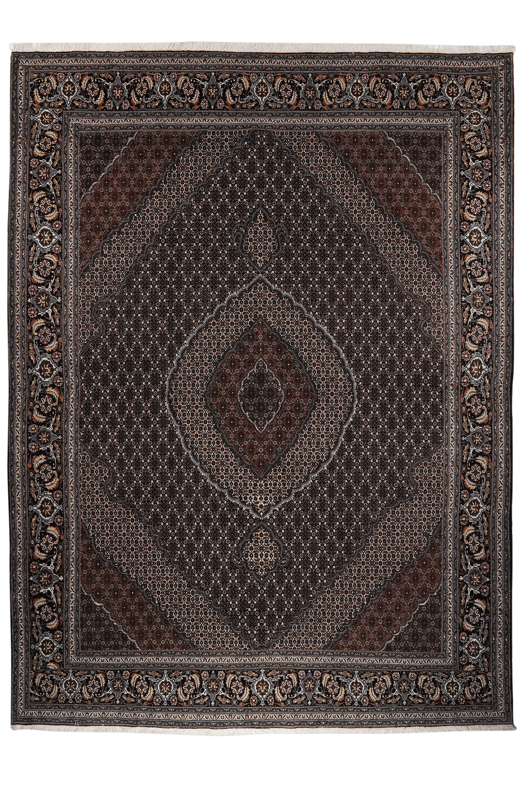 Tabriz 40 Raj — Hand-knotted, 253x347 cm, Black, 100% Virgin Wool | Main view