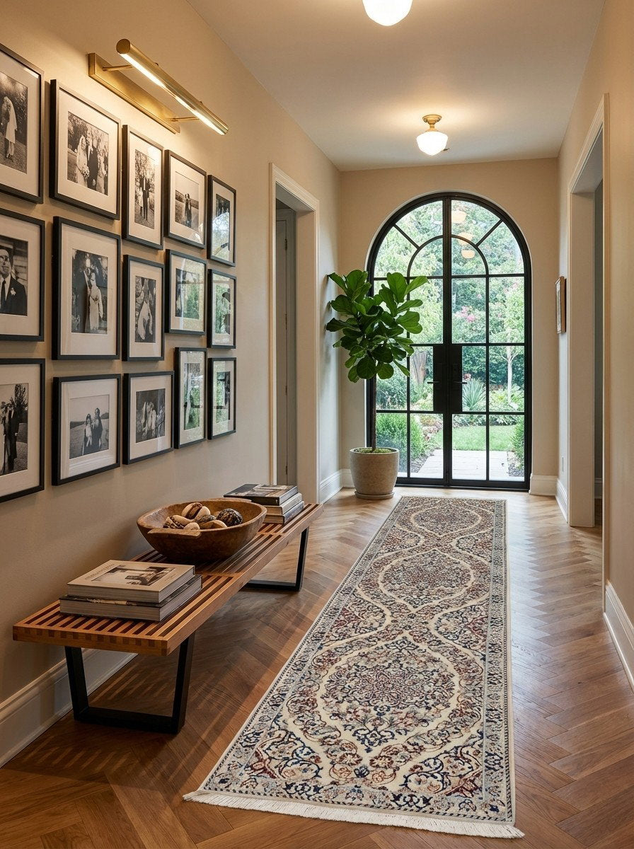 Nain 6La — Handgefertigt, 212x49 cm, Beige, 100% Virgin Wool | Detail view