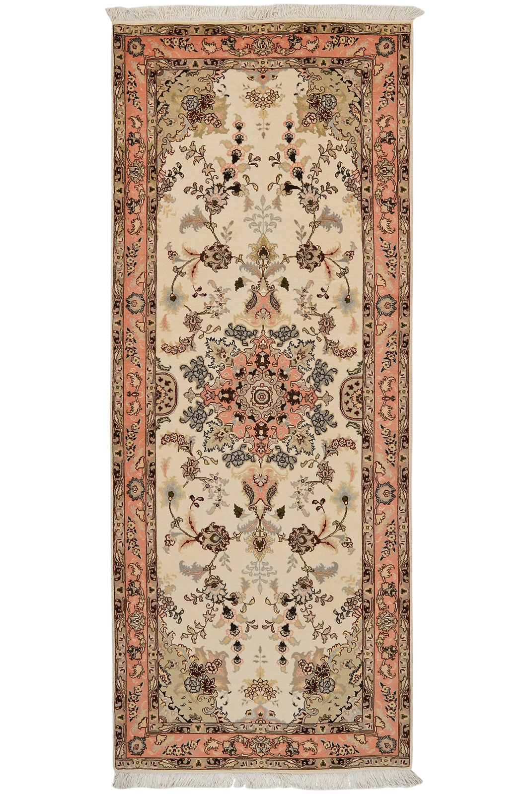 Tabriz 50 Raj — Hand-knotted, 80x204 cm, Beige, 95% Schurwolle, 5% Seide | Main view