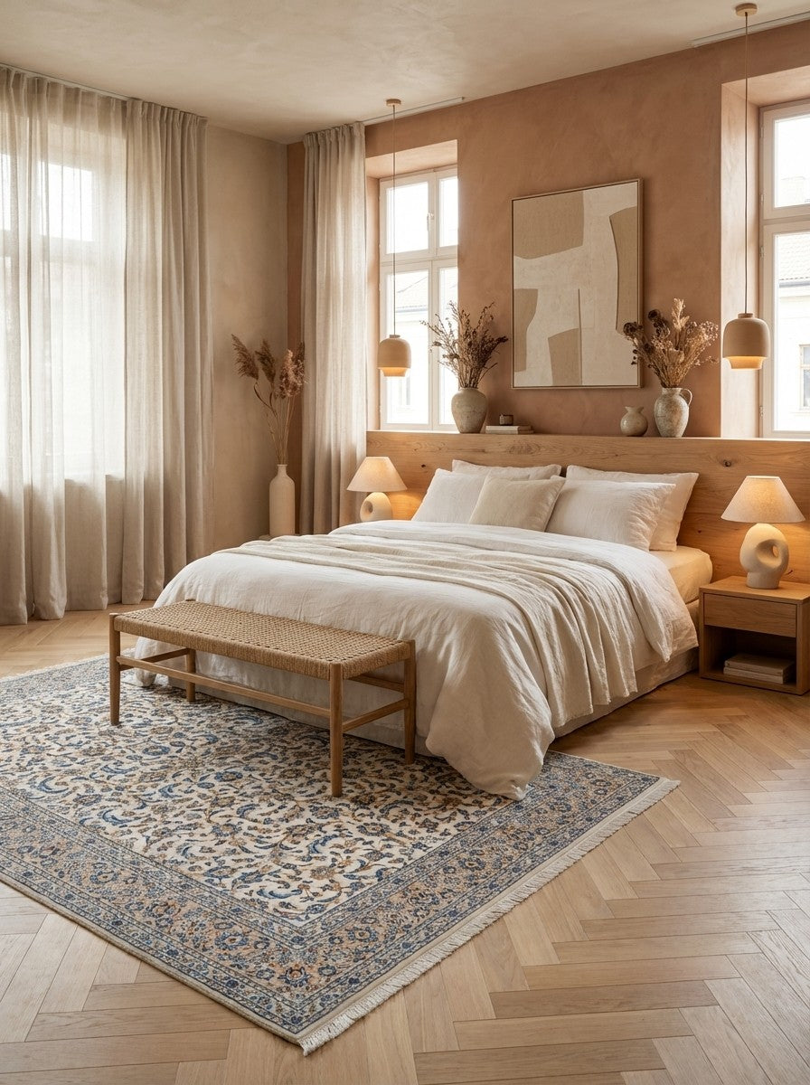 Kashan — Hand-knotted, 206x333 cm, Beige, 100% Virgin Wool | Detail view