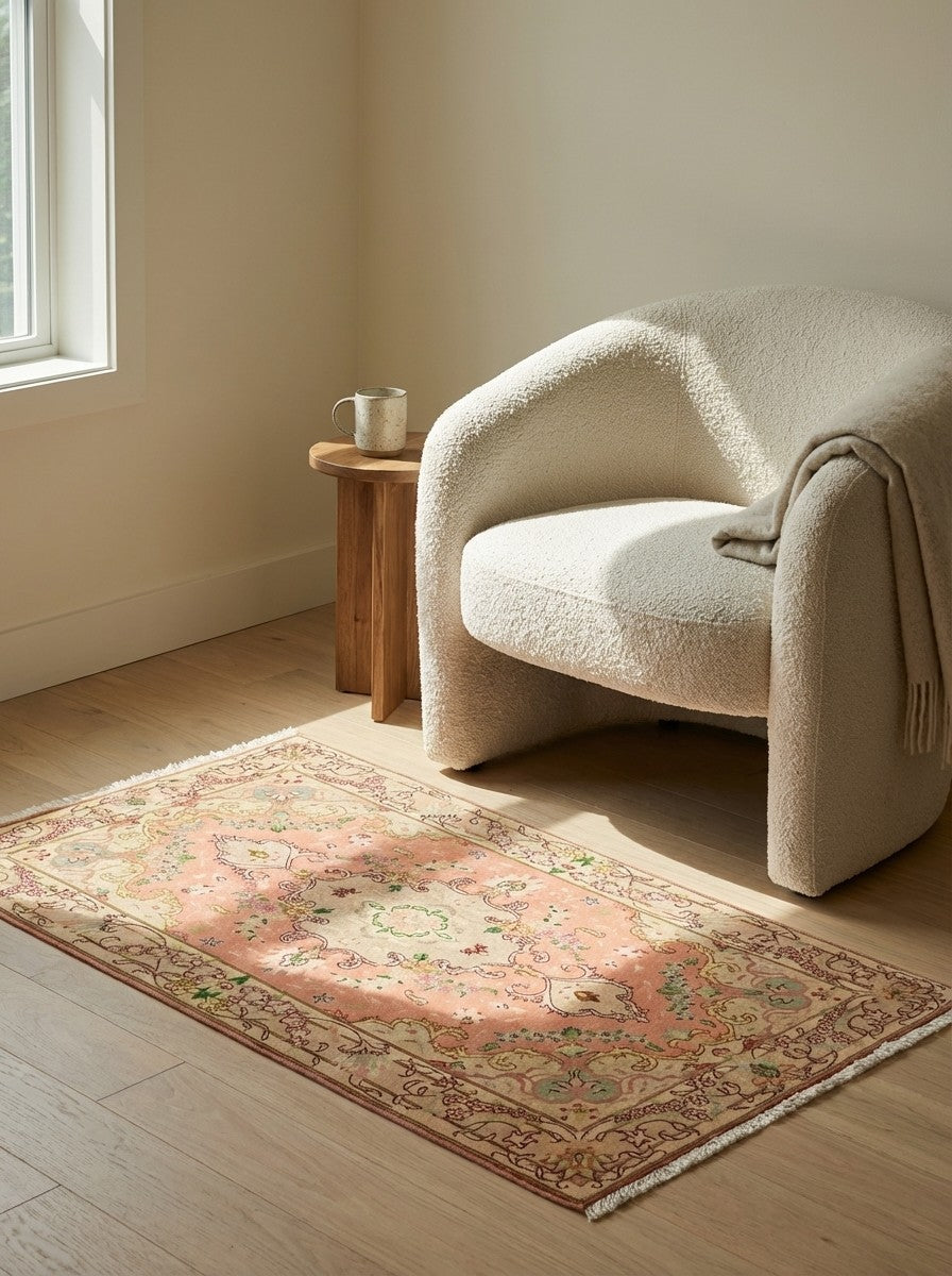 Tabriz 50 Raj — Hand-knotted, 73x128 cm, Orange, 80% Schurwolle, 20% Seide | Detail view