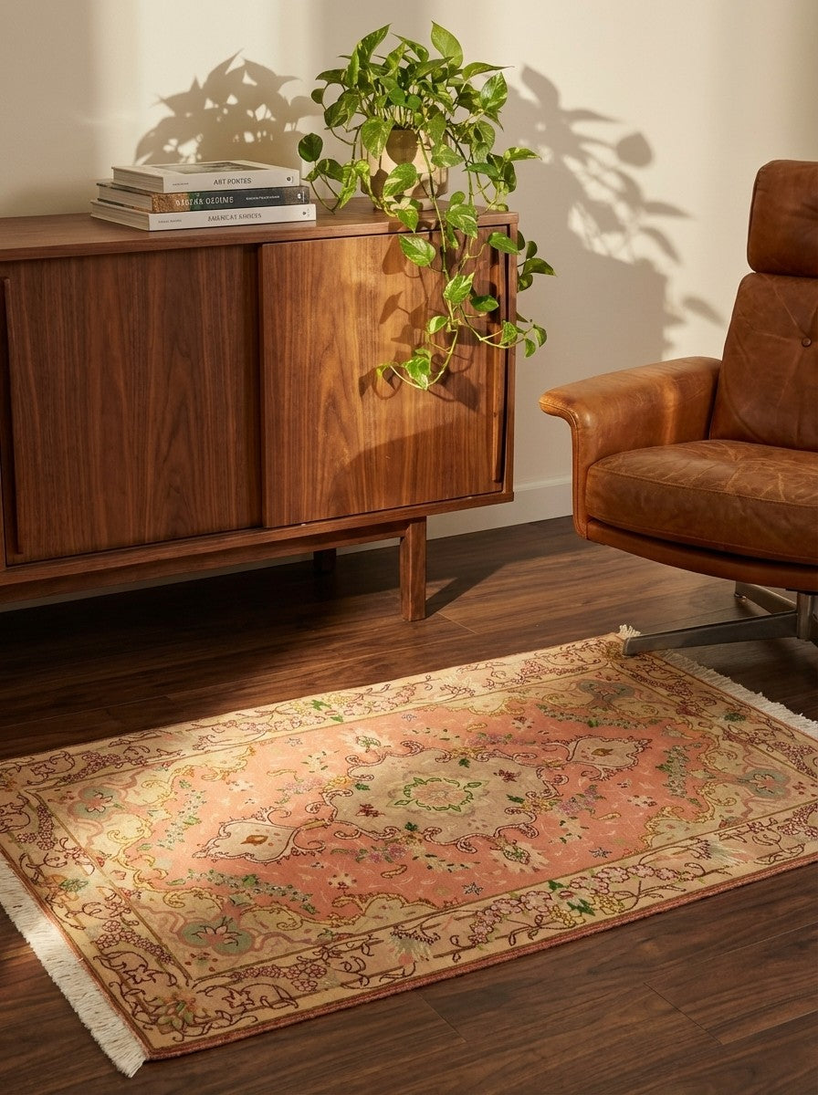 Tabriz 50 Raj — Hand-knotted, 73x128 cm, Orange, 80% Schurwolle, 20% Seide | Back view