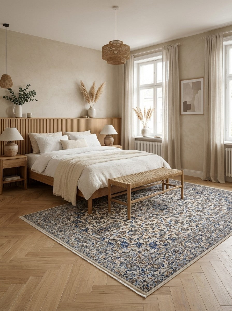 Nain 9La — Hand-knotted, 210x303 cm, Beige, 100% Virgin Wool | Detail view