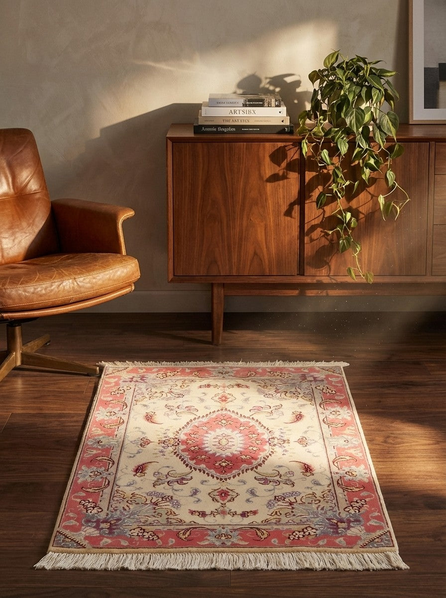 Tabriz 50 Raj — Hand-knotted, 59x91 cm, Beige, 100% Virgin Wool | Back view