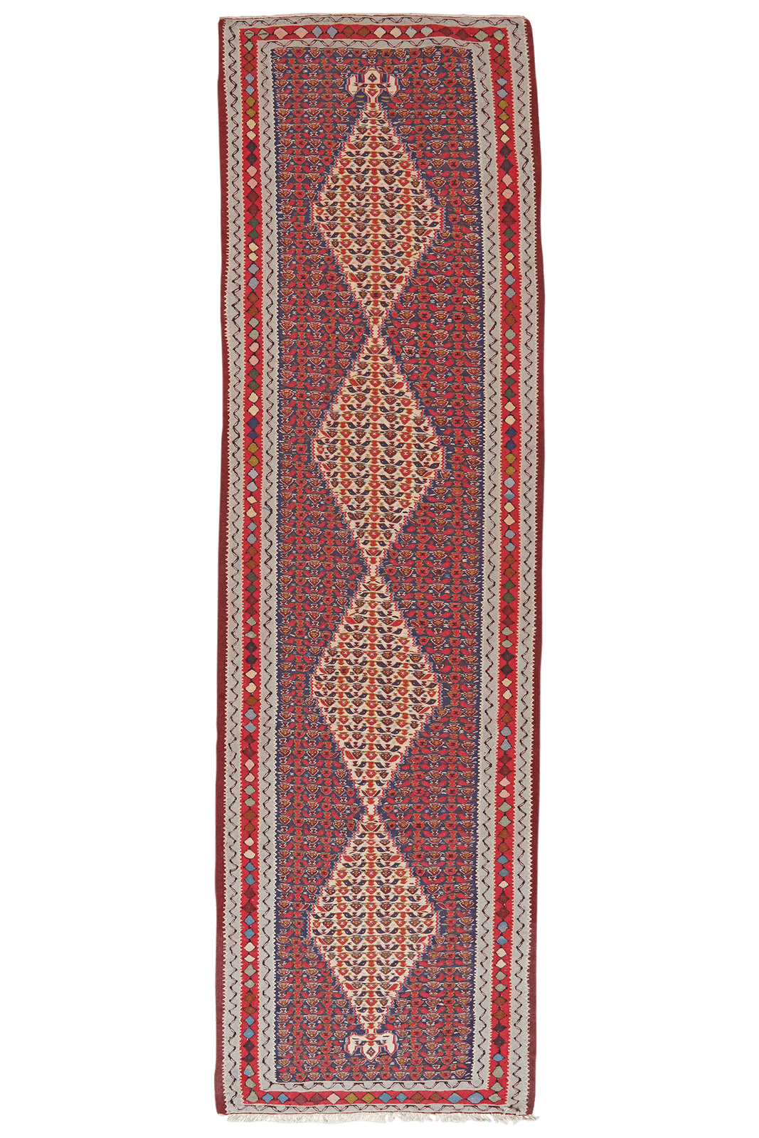 Kelim Senneh — Handmade, 88x314 cm, Blue, 100% Virgin Wool | Main view