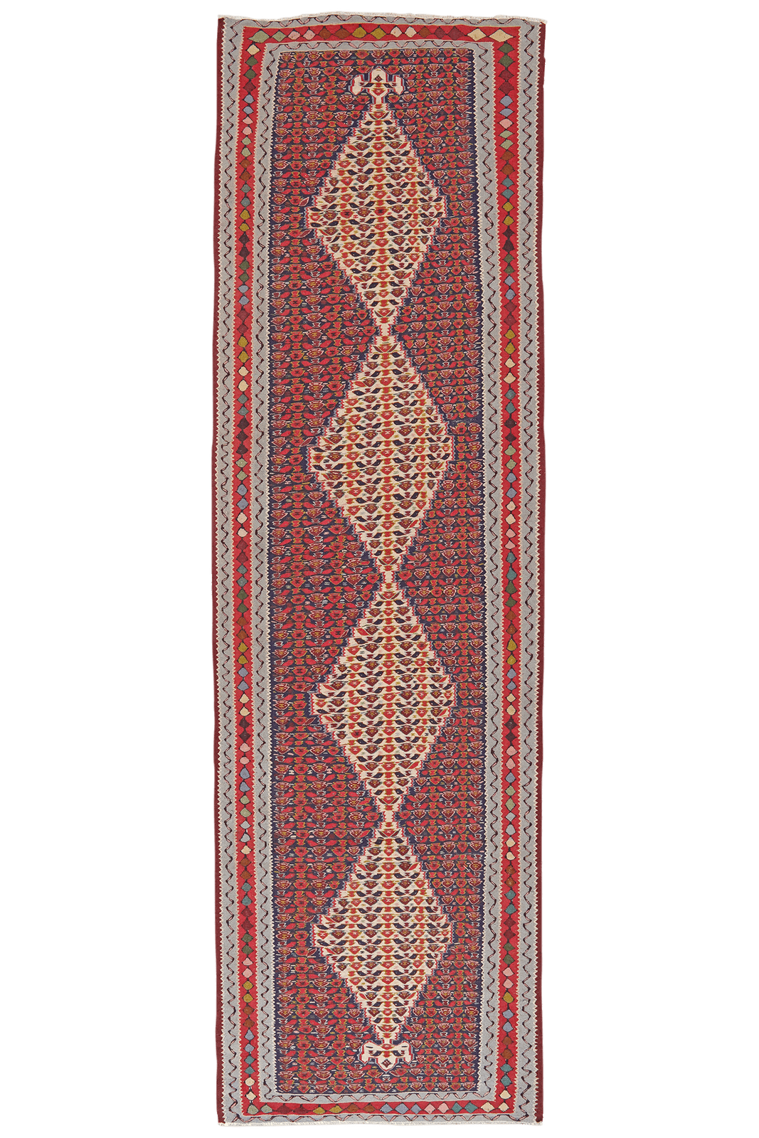 Kelim Senneh — Handmade, 89x312 cm, Blue, 100% Virgin Wool | Main view