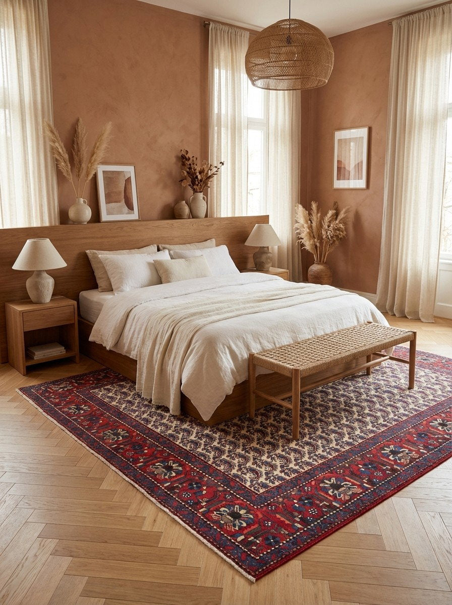 Abadeh — Handgefertigt, 301x202 cm, Rot, 100% Virgin Wool | Detail view