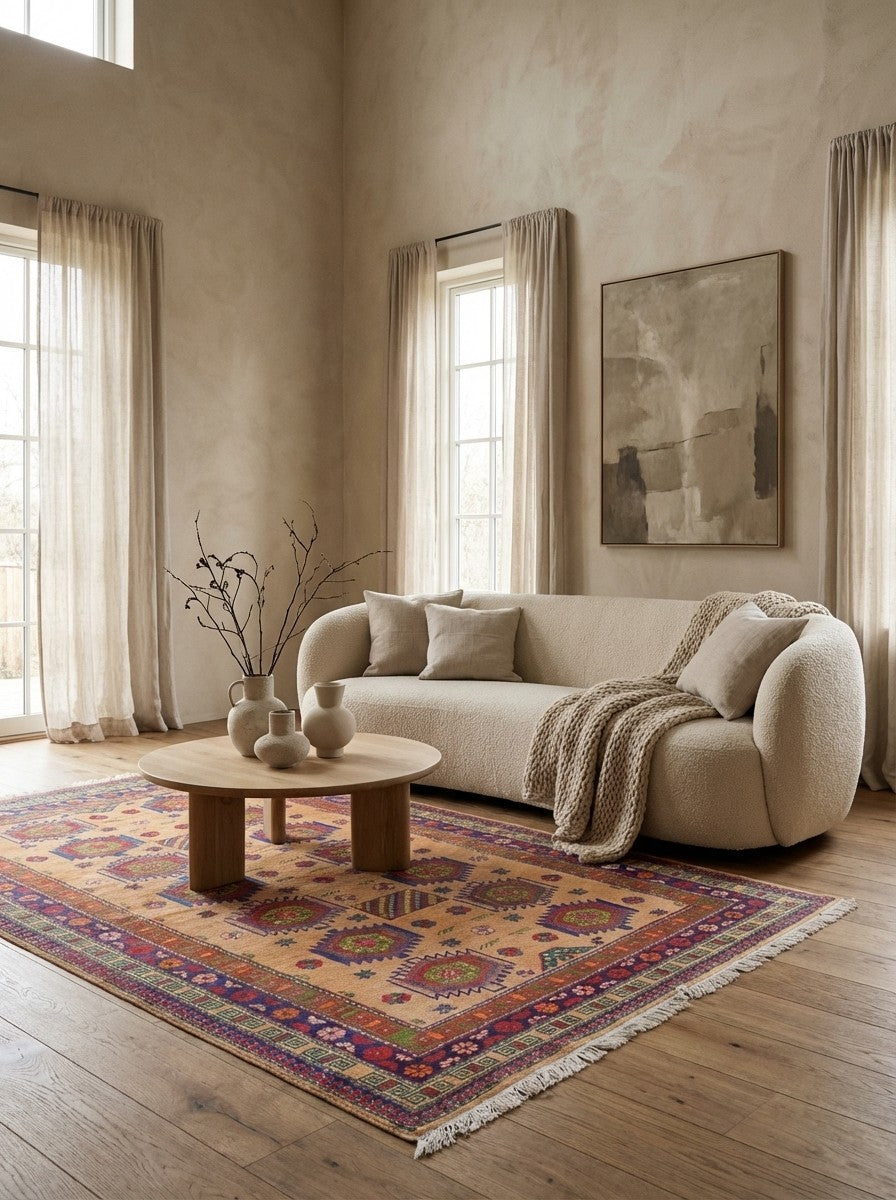 Samarkand — Hand-knotted, 154x263 cm, Beige, 100% Virgin Wool | Detail view