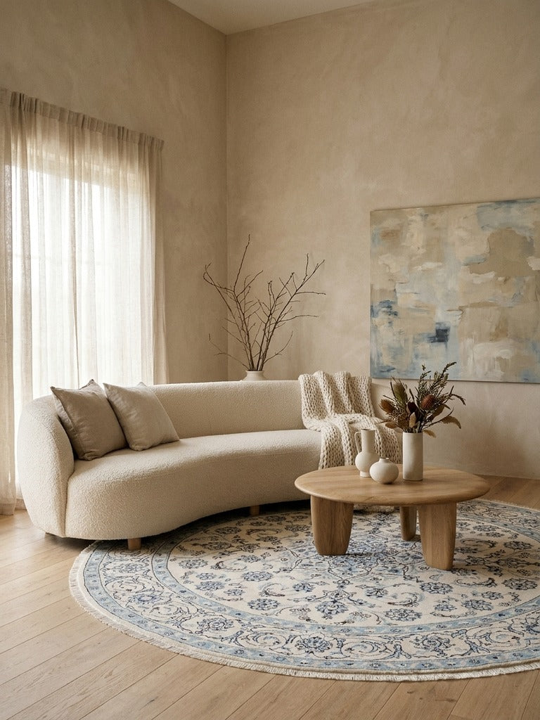 Nain — Hand-knotted, 242x242 cm, Beige, 100% Virgin Wool | Back view