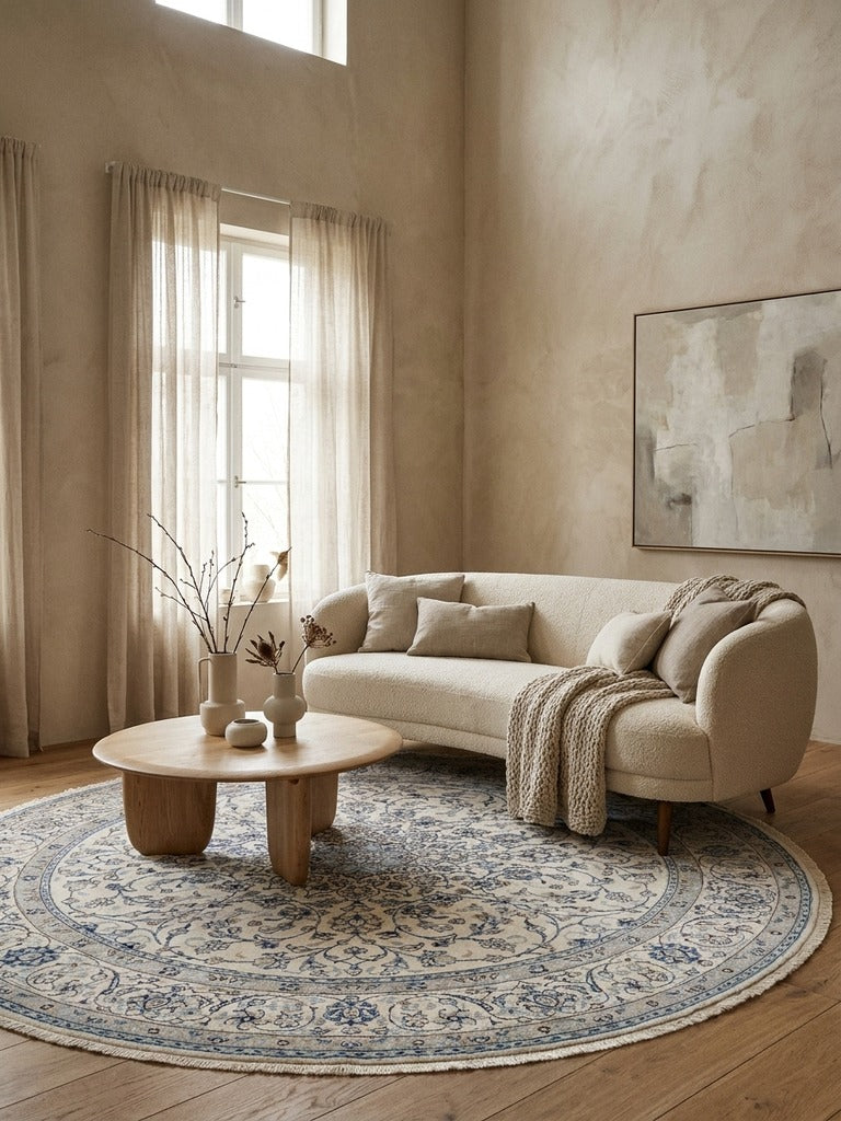 Nain — Hand-knotted, 246x246 cm, Beige, 100% Virgin Wool | Back view