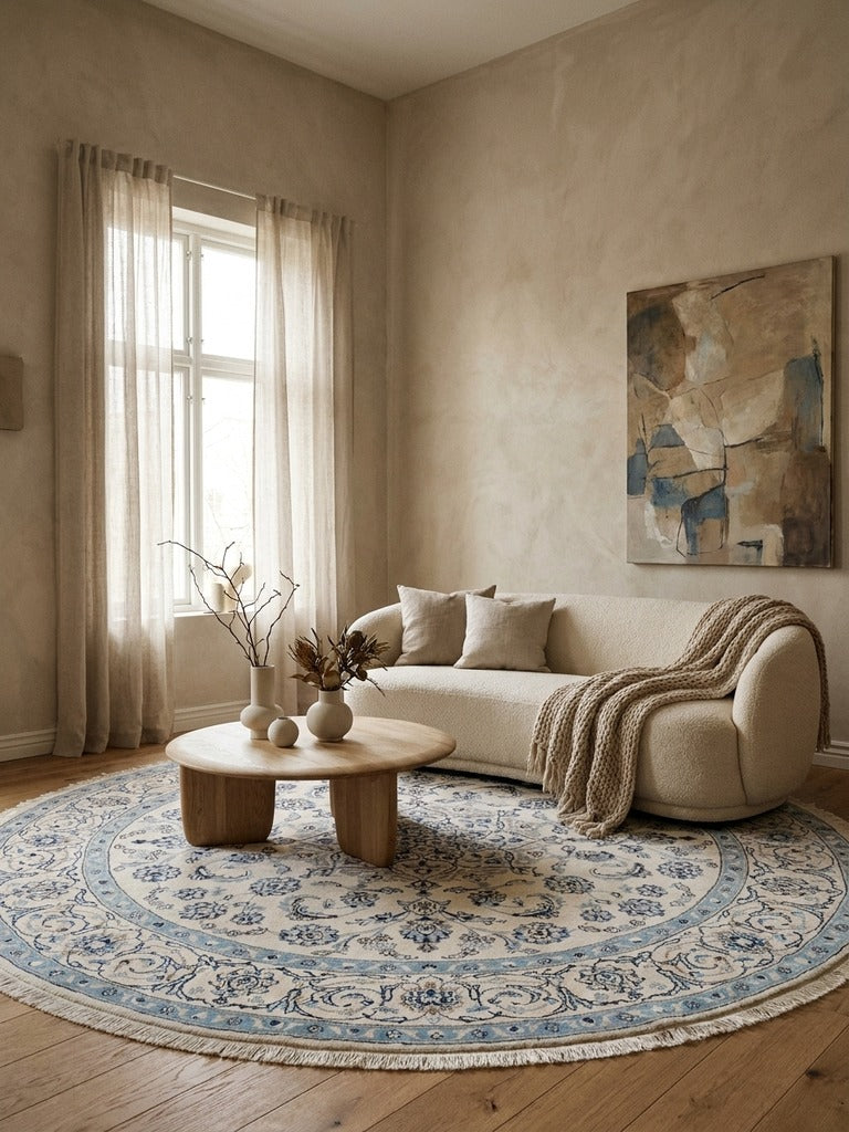 Nain — Hand-knotted, 244x244 cm, Beige, 100% Virgin Wool | Back view