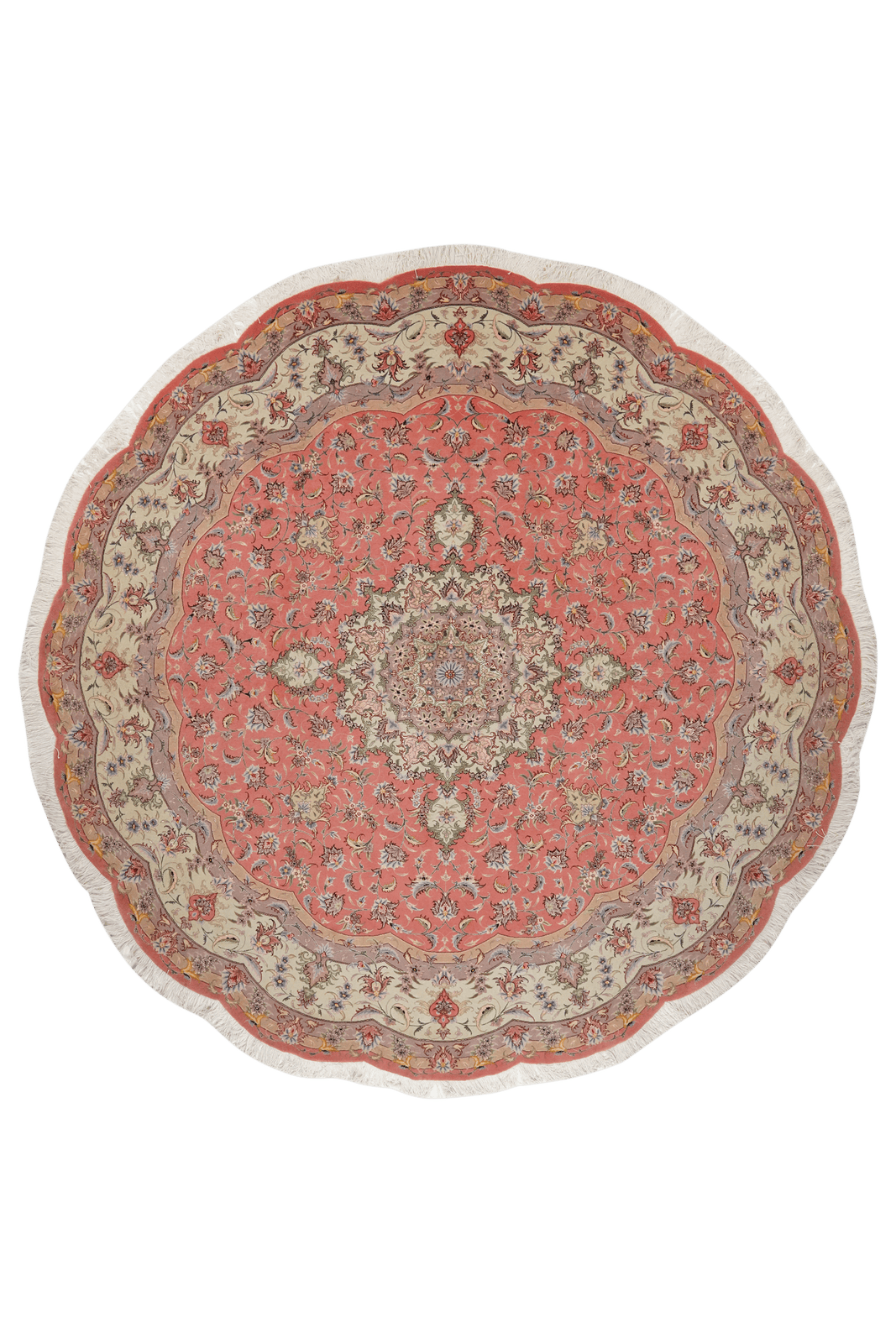 Tabriz Round — Hand-knotted, 246x246 cm, Beige, 90% Schurwolle, 10% Seide | Main view