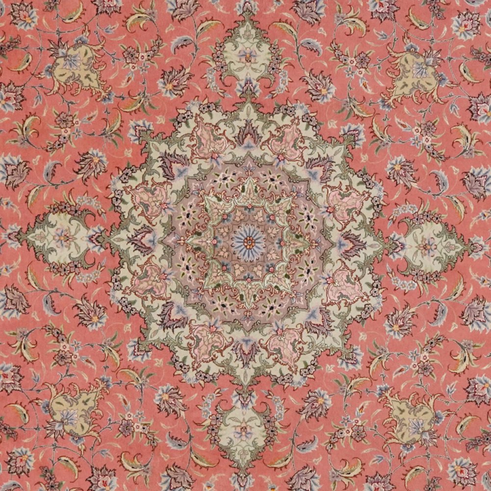Tabriz Round — Hand-knotted, 246x246 cm, Beige, 90% Schurwolle, 10% Seide | View 4