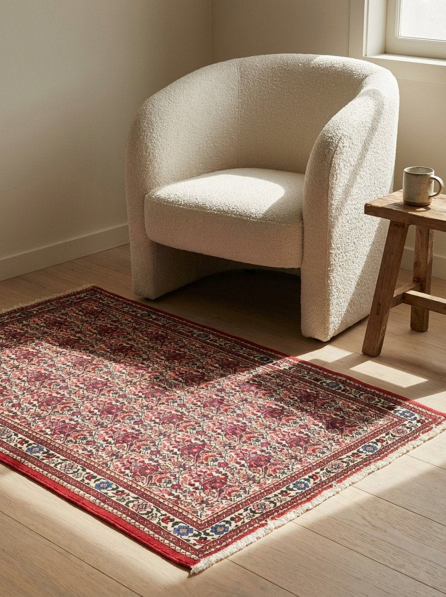 Abadeh — Handgefertigt, 153x103 cm, Beige, 100% Virgin Wool | Detail view