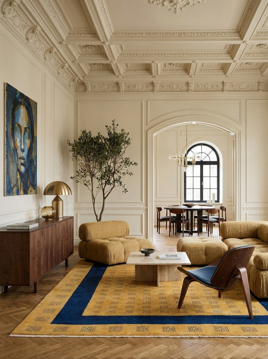 Rizbaf — Handgefertigt, 269x200 cm, Blau, 100% Virgin Wool | Detail view