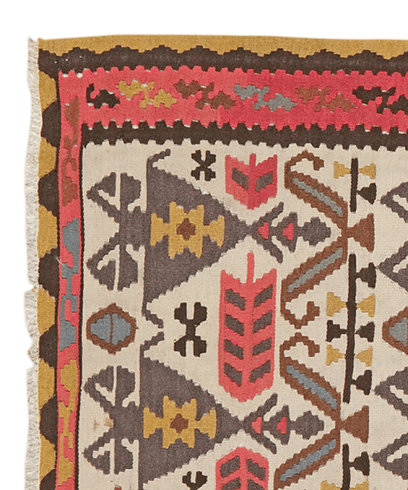 Kelim Ardebil — Handmade, 101x158 cm, Beige, 100% Virgin Wool | View 3