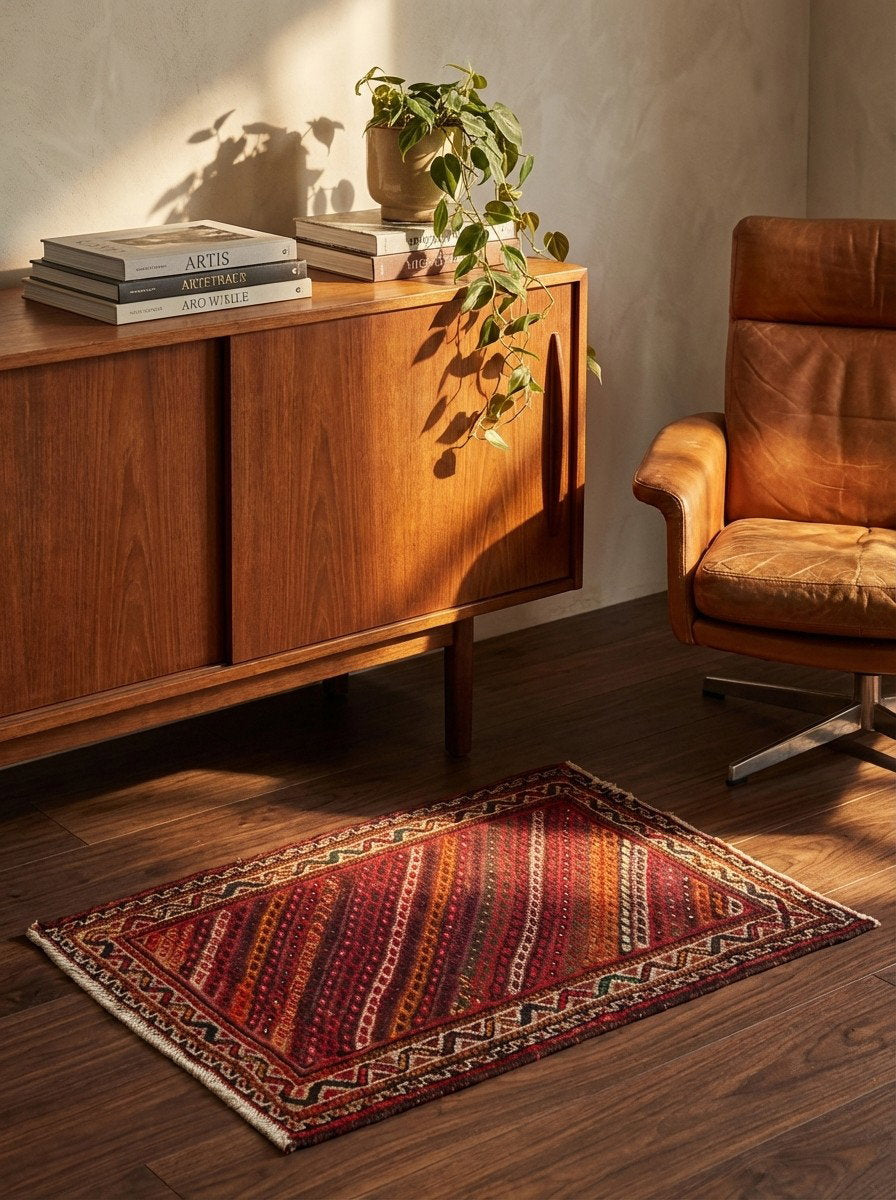 Shiraz — Handgefertigt, 97x75 cm, Beige, 100% Virgin Wool | Back view