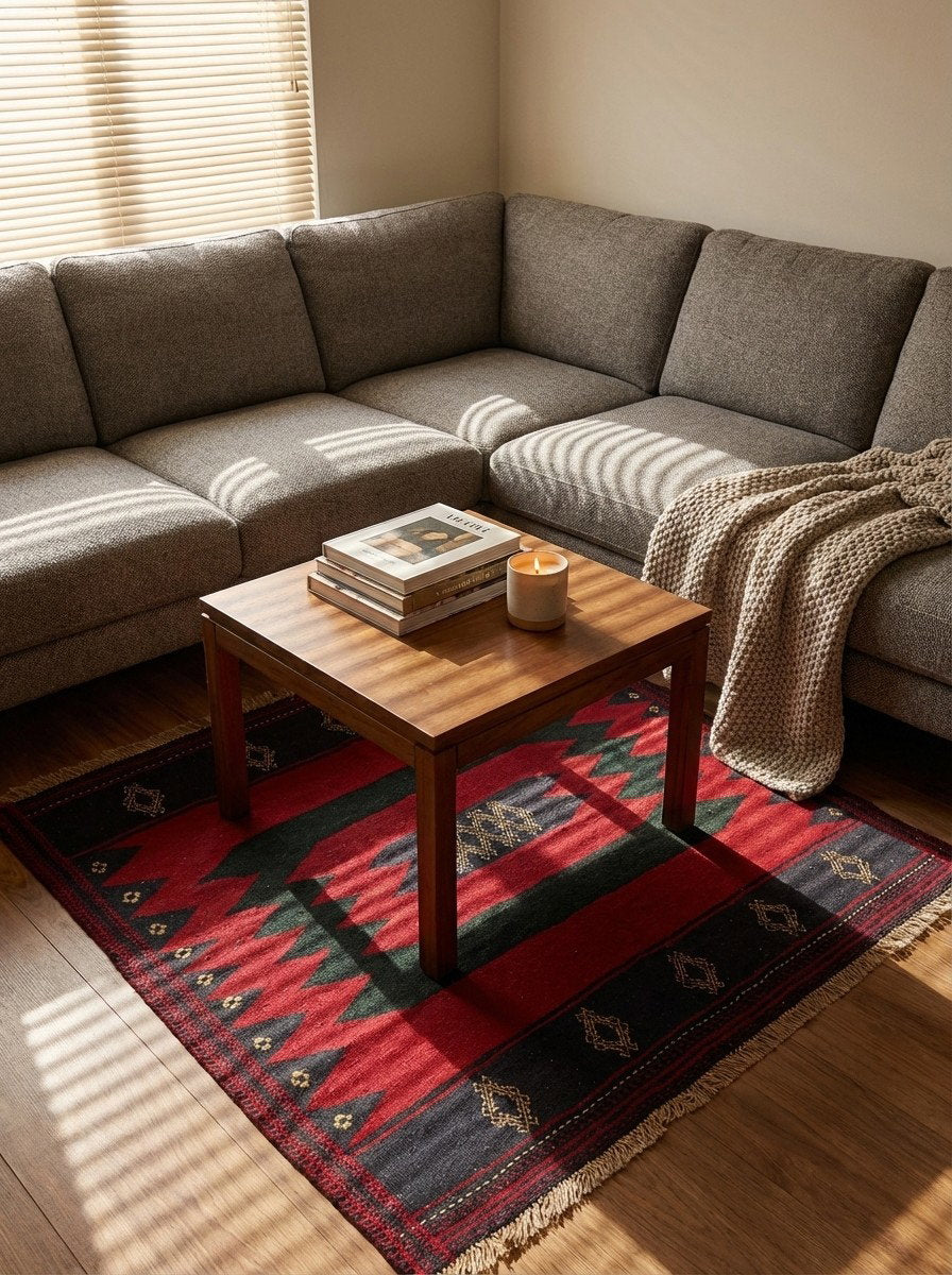 Sofreh Afshar — Handgefertigt, 126x124 cm, Bunt, 100% Virgin Wool | Back view