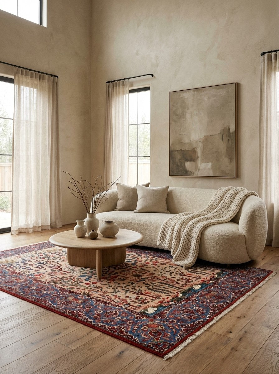 Isfahan — Hand-knotted, 155x223 cm, Beige, 100% Virgin Wool | Detail view