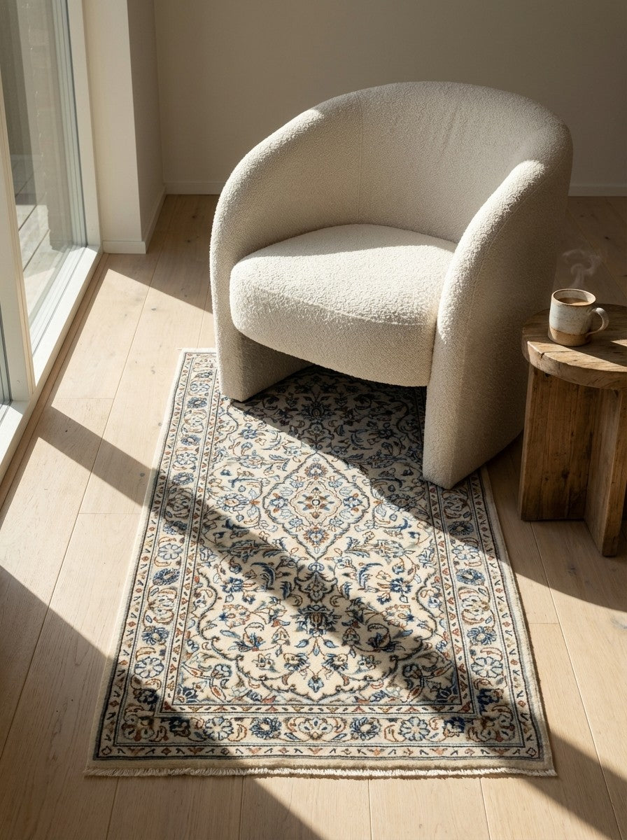 Ardakan — Hand-knotted, 81x158 cm, Beige, 100% Virgin Wool | Detail view