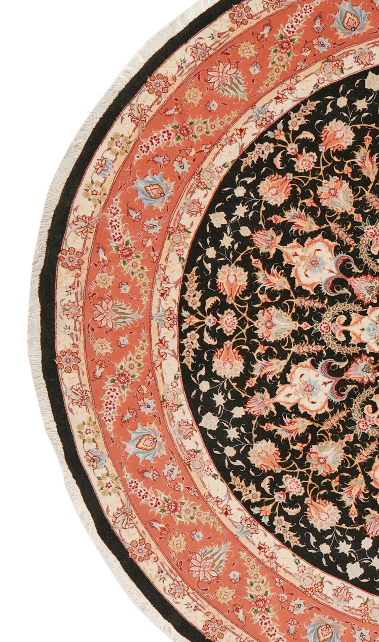 Tabriz Round — Hand-knotted, 244x244 cm, Black, 80% Schurwolle, 20% Seide | View 3