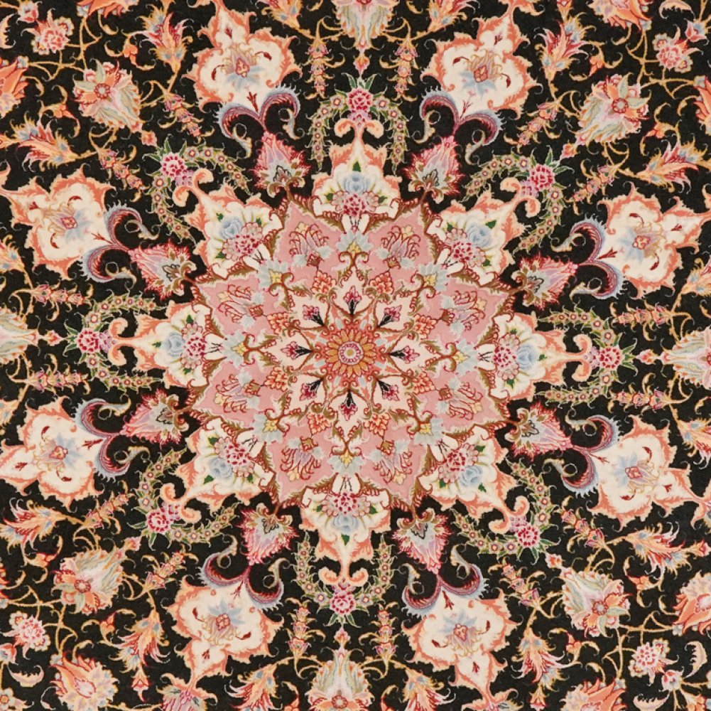 Tabriz Round — Hand-knotted, 244x244 cm, Black, 80% Schurwolle, 20% Seide | View 4