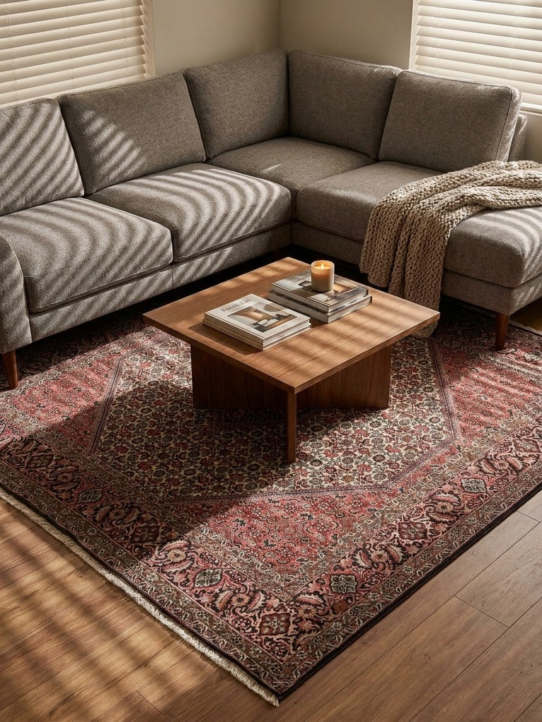 Bidjar Zandjan — Hand-knotted, 202x197 cm, Beige, 100% Virgin Wool | Back view