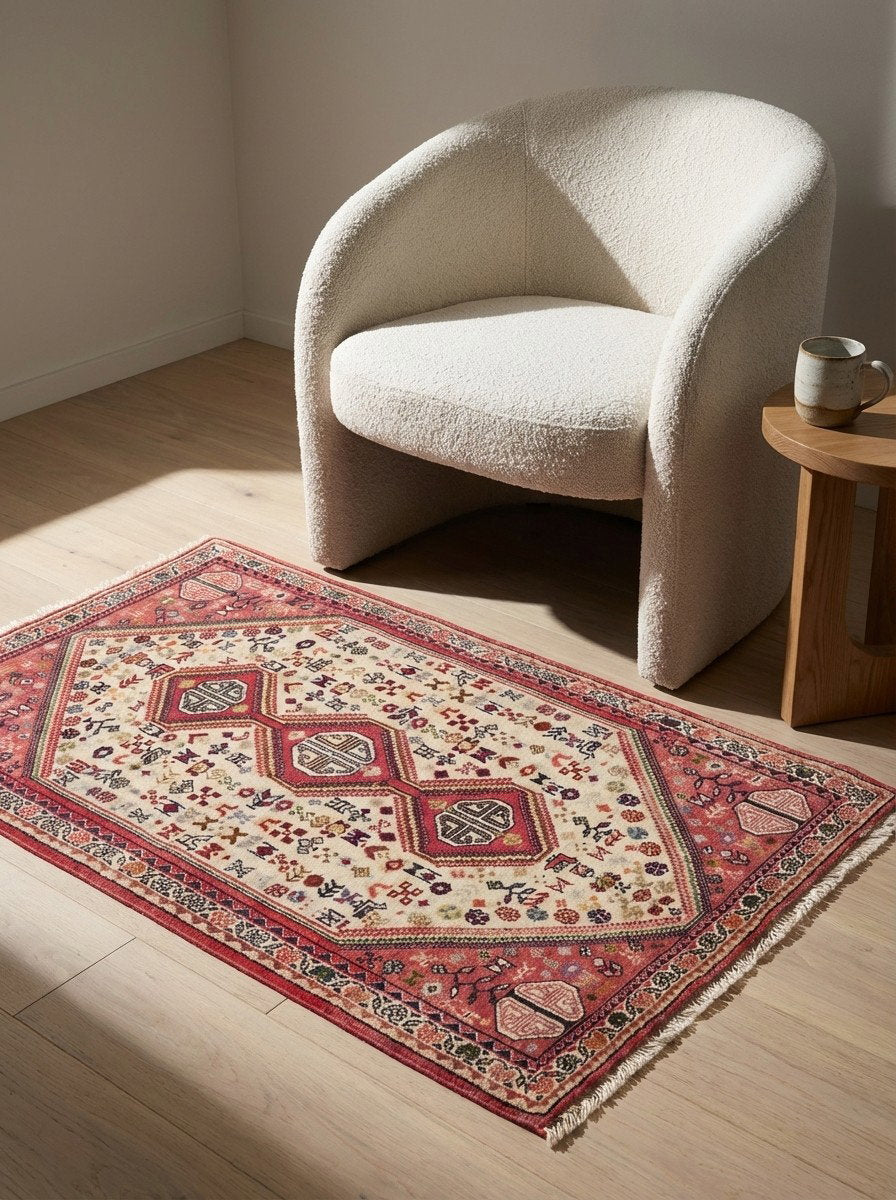 Abadeh — Handgefertigt, 125x76 cm, Beige, 100% Virgin Wool | Detail view