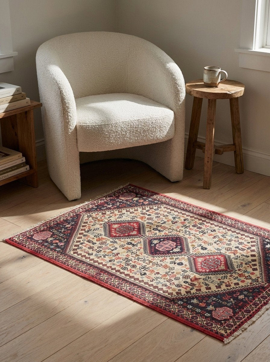 Abadeh — Handgefertigt, 122x76 cm, Beige, 100% Virgin Wool | Detail view