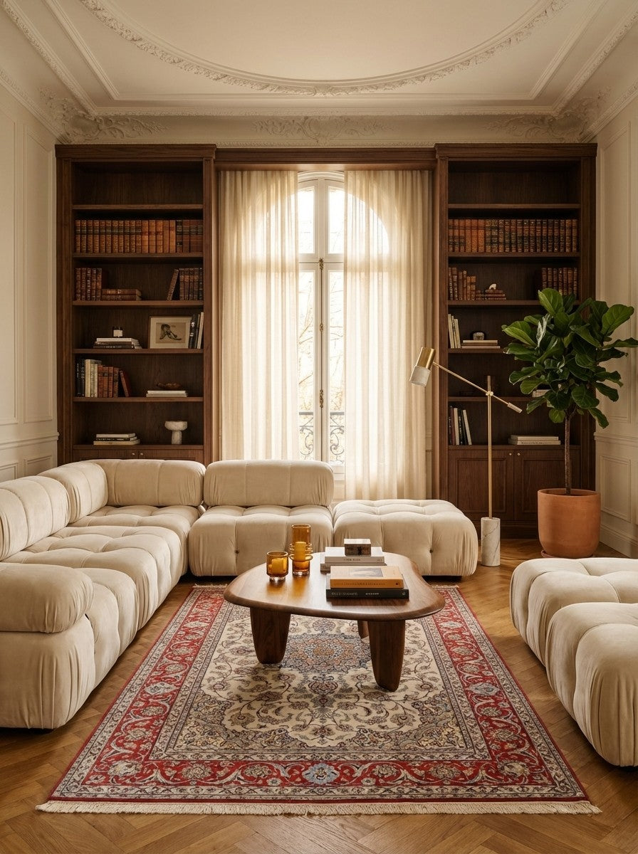Isfahan — Hand-knotted, 132x202 cm, Beige, 100% Virgin Wool | Back view